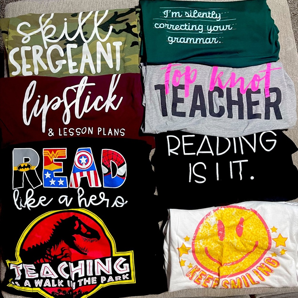 Teacher Tee bundle, size Medium. T-shirts are from Lipsticks and Littles.